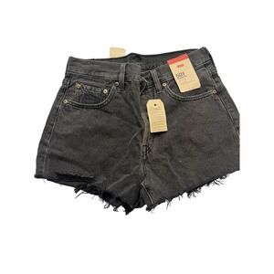 Levis 501 Shorts Womens‎ 30 Black High Rise Button Fly Denim Raw Hem Cutoff New